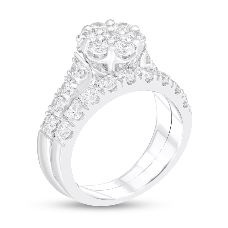 Main Image 2 of 1-7/8 CT. T.W. Multi-Diamond Flower Bridal Set in 10K White Gold