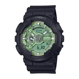Men's Casio G-Shock Classic Black Resin Watch with Light Green Dial (Model: GA110CD-1A3)