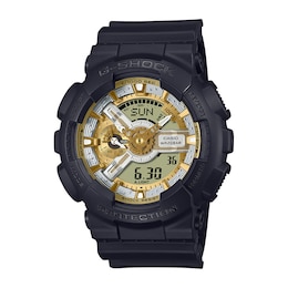 Men's Casio G-Shock Classic Black Resin Watch with Gold- and Silver-Tone Dial (Model: GA110CD-1A9)