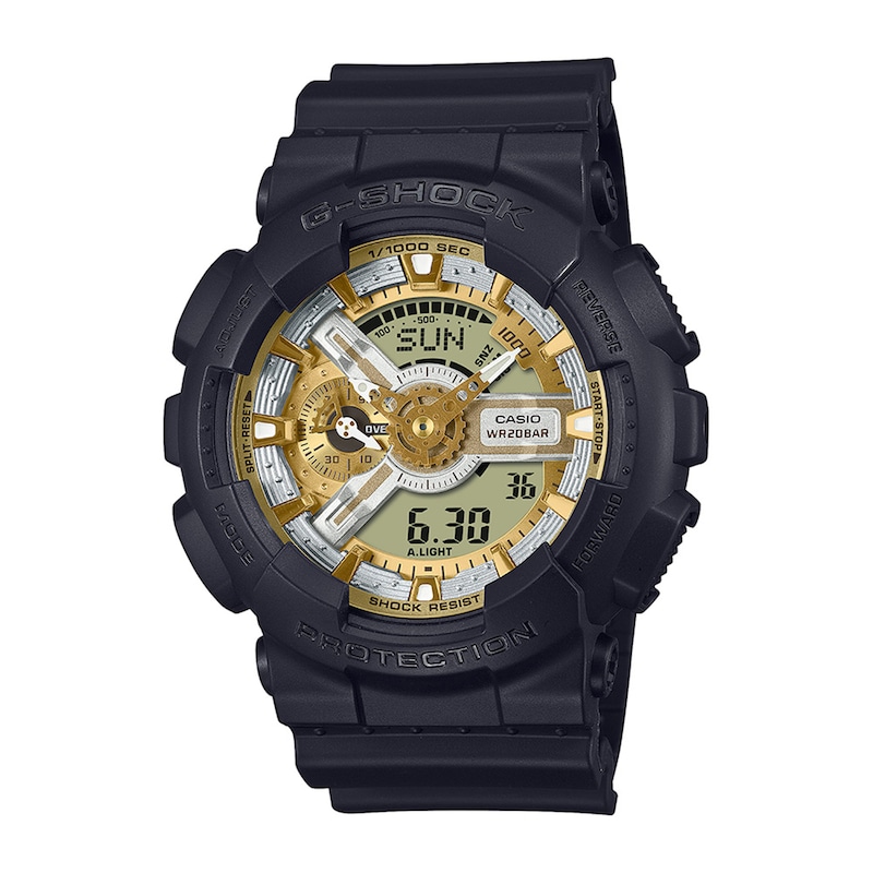 Main Image 1 of Men's Casio G-Shock Classic Black Resin Watch with Gold- and Silver-Tone Dial (Model: GA110CD-1A9)