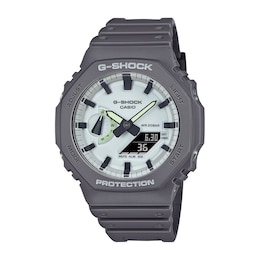 Men's Casio G-Shock Classic Grey Resin Watch with White Glow-in-the-Dark Dial (Model: GA2100HD-8A)