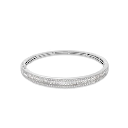 3 CT. T.W. Baguette and Round Certified Lab-Created Diamond Triple Row Bangle in 14K White Gold (F/SI2) - 7.25&quot;
