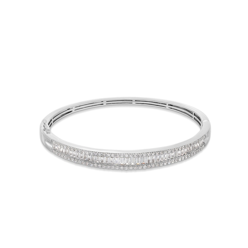 Main Image 1 of 3 CT. T.W. Baguette and Round Certified Lab-Created Diamond Triple Row Bangle in 14K White Gold (F/SI2) - 7.25&quot;