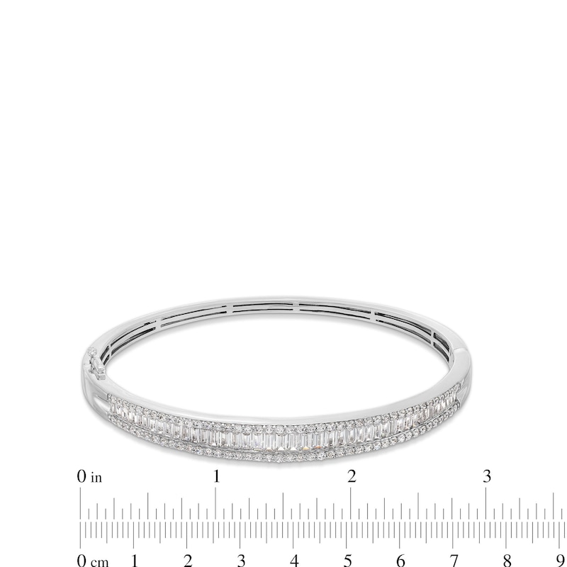 Main Image 2 of 3 CT. T.W. Baguette and Round Certified Lab-Created Diamond Triple Row Bangle in 14K White Gold (F/SI2) - 7.25&quot;