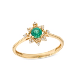 4.0mm Emerald and 1/20 CT. T.W. Diamond Starburst Frame Ring in 10K Gold