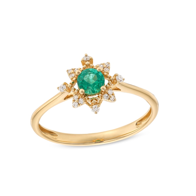 Main Image 1 of 4.0mm Emerald and 1/20 CT. T.W. Diamond Starburst Frame Ring in 10K Gold