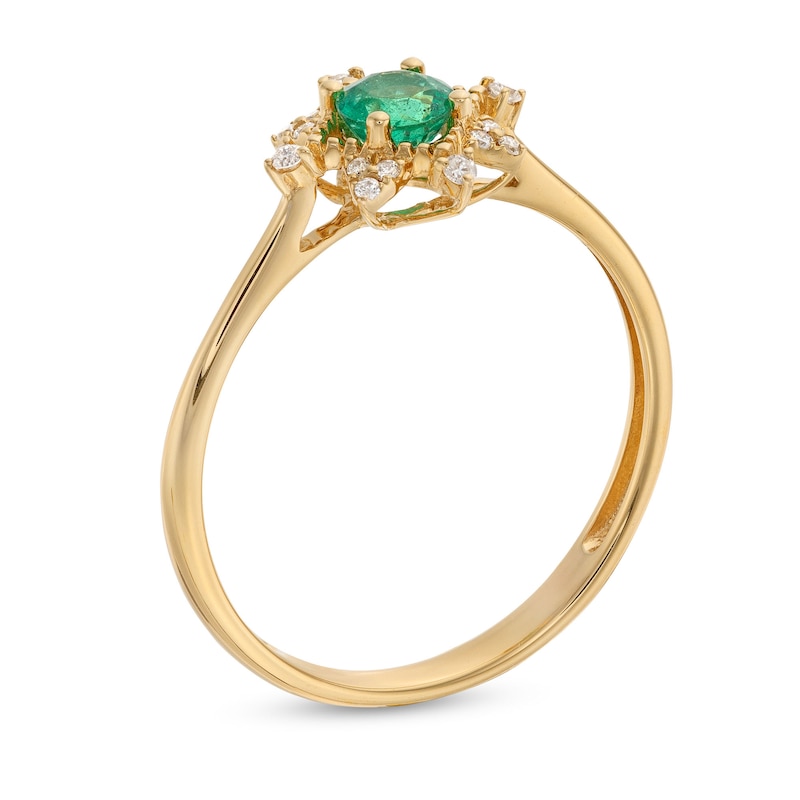 Main Image 3 of 4.0mm Emerald and 1/20 CT. T.W. Diamond Starburst Frame Ring in 10K Gold