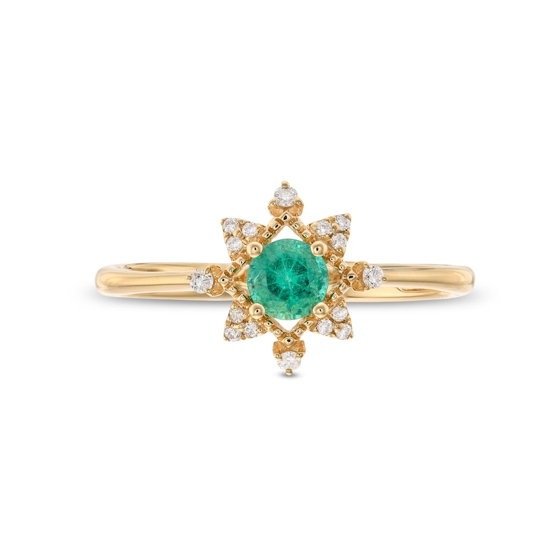 Main Image 4 of 4.0mm Emerald and 1/20 CT. T.W. Diamond Starburst Frame Ring in 10K Gold