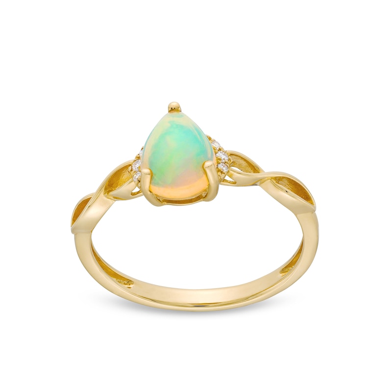 Main Image 1 of Pear-Shaped Opal and Diamond Accent Twist Shank Ring in 10K Gold