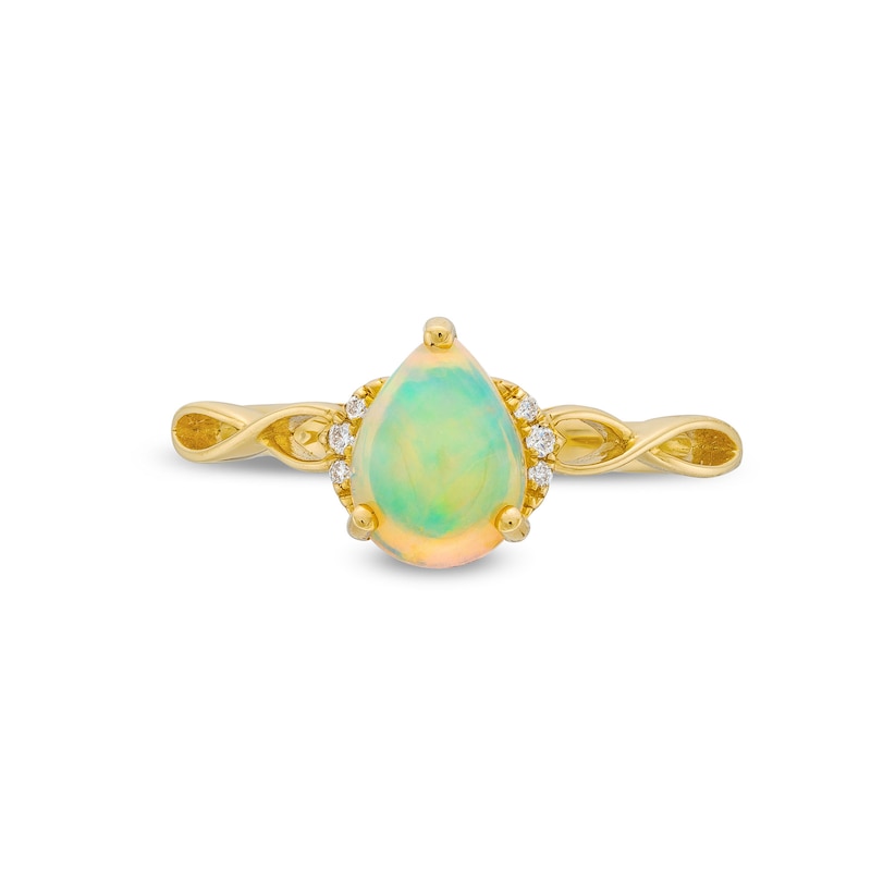 Main Image 4 of Pear-Shaped Opal and Diamond Accent Twist Shank Ring in 10K Gold