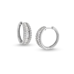 2 CT. T.W. Baguette and Round Certified Lab-Created Diamond Triple Row Hoop Earrings in 14K White Gold (F/SI2)