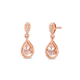 Pear-Shaped Morganite and Diamond Accent Open Frame Drop Earrings in 10K Rose Gold