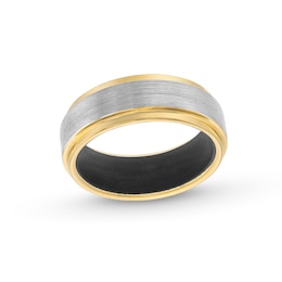 8.0mm Brushed Center Stepped Edge Wedding Band in Two-Tone Tungsten with Black Silicone - Size 10