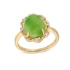 Thumbnail Image 0 of Oval Jade and 1/15 CT. T.W. Diamond Alternating Frame Ring in 14K Gold