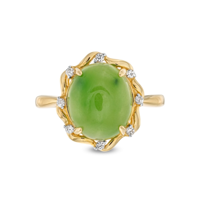 Oval Jade and 1/15 CT. T.W. Diamond Alternating Frame Ring in 14K Gold