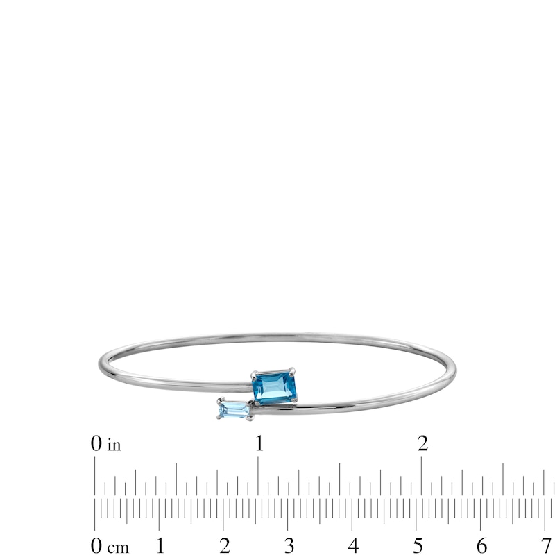 Main Image 3 of Emerald-Cut Swiss Blue Topaz and Baguette White Topaz Bypass Bangle in Sterling Silver - 7.13&quot;