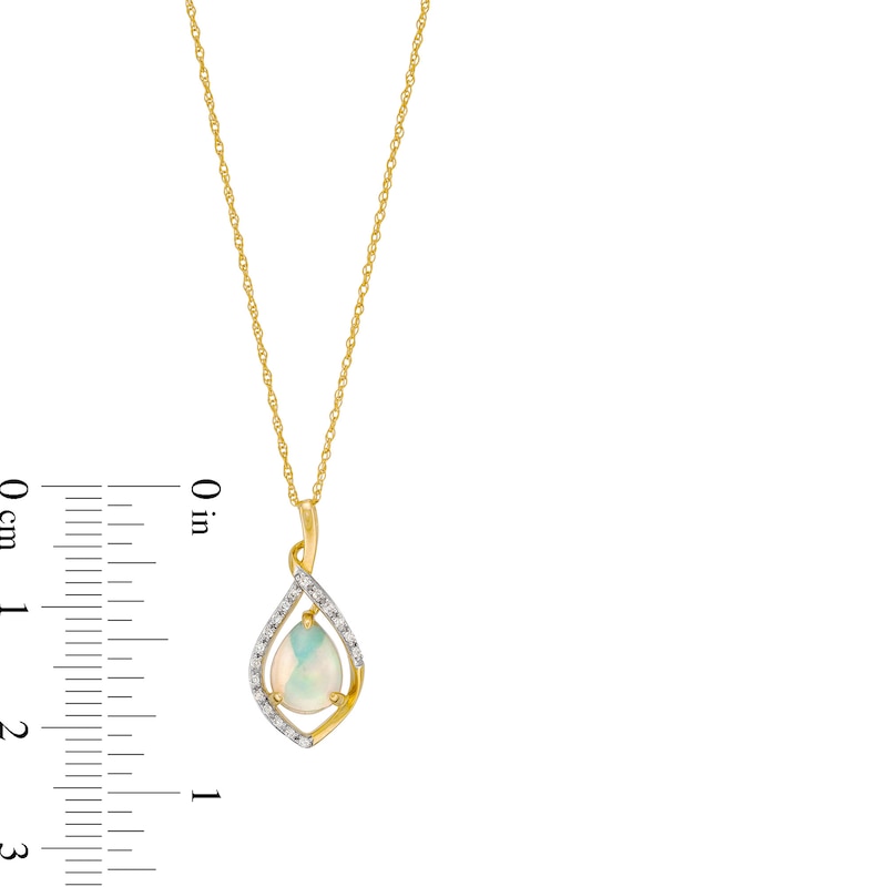 Main Image 3 of Pear-Shaped Opal and 1/20 CT. T.W. Diamond Open Frame Drop Pendant in 10K Gold