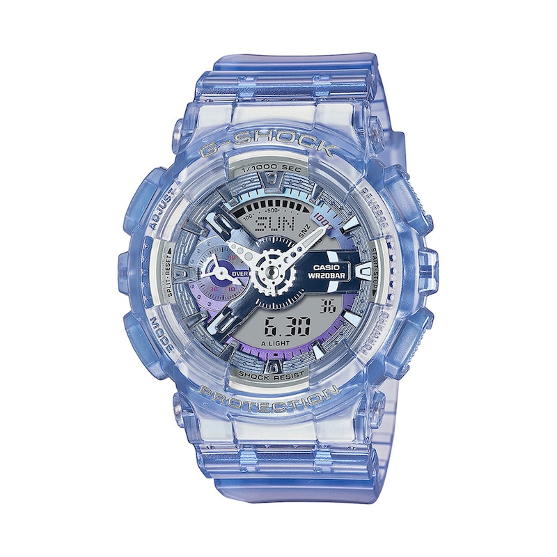 Main Image 1 of Ladies' Casio G-Shock S Series Clear Periwinkle Resin Watch with Silver-Tone Dial (Model: GMAS110VW-6A)