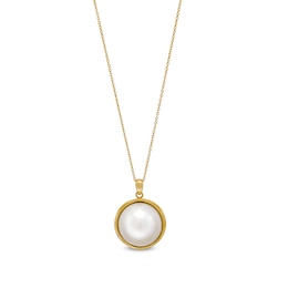 14.0mm Cultured Mabe Pearl Bezel-Set Solitaire Pendant in 10K Gold