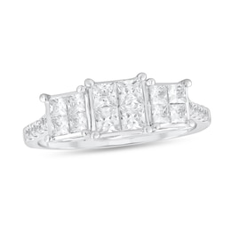 1 CT. T.W. Princess-Cut Multi-Diamond Three Stone Engagement Ring in 10K White Gold