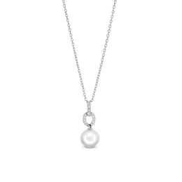 8.5mm Freshwater Cultured Pearl and 1/10 CT. T.W. Diamond Drop Pendant in 10K White Gold