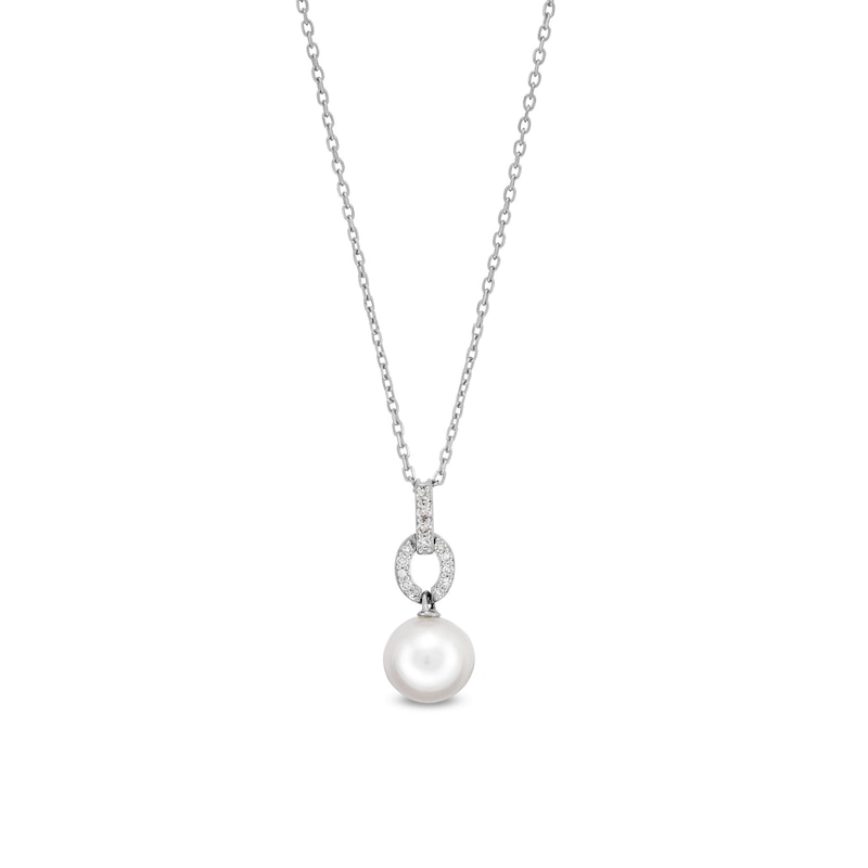 Main Image 1 of 8.5mm Freshwater Cultured Pearl and 1/10 CT. T.W. Diamond Drop Pendant in 10K White Gold