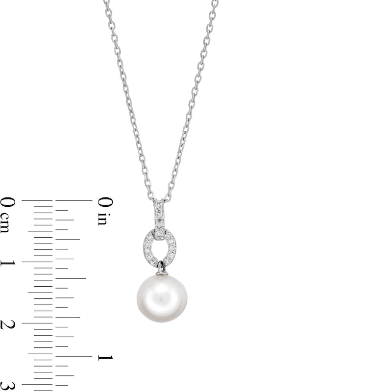 Main Image 4 of 8.5mm Freshwater Cultured Pearl and 1/10 CT. T.W. Diamond Drop Pendant in 10K White Gold