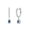 Thumbnail Image 0 of Pear-Shaped Blue Sapphire and 1/8 CT. T.W. Diamond Dangle Hoop Earrings in 10K White Gold