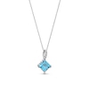 Thumbnail Image 1 of 7.0mm Tilted Princess-Cut Swiss Blue Topaz and 1/20 CT. T.W. Diamond Twist Bail Pendant in 10K White Gold