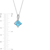 Thumbnail Image 3 of 7.0mm Tilted Princess-Cut Swiss Blue Topaz and 1/20 CT. T.W. Diamond Twist Bail Pendant in 10K White Gold