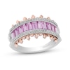 Thumbnail Image 1 of Enchanted Disney Aurora Pink Lab-Created Sapphire and Diamond Multi-Row Crown Ring in Sterling Silver and 10K Rose Gold