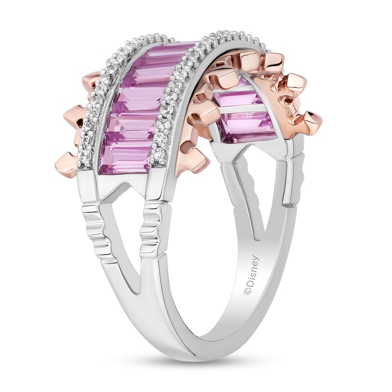 Main Image 2 of Enchanted Disney Aurora Pink Lab-Created Sapphire and Diamond Multi-Row Crown Ring in Sterling Silver and 10K Rose Gold