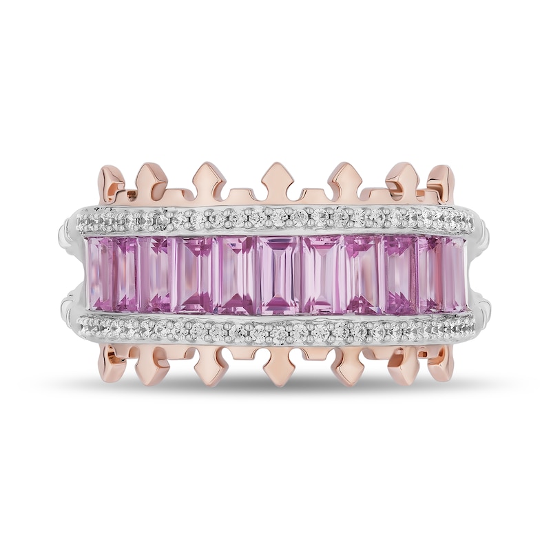 Main Image 4 of Enchanted Disney Aurora Pink Lab-Created Sapphire and Diamond Multi-Row Crown Ring in Sterling Silver and 10K Rose Gold