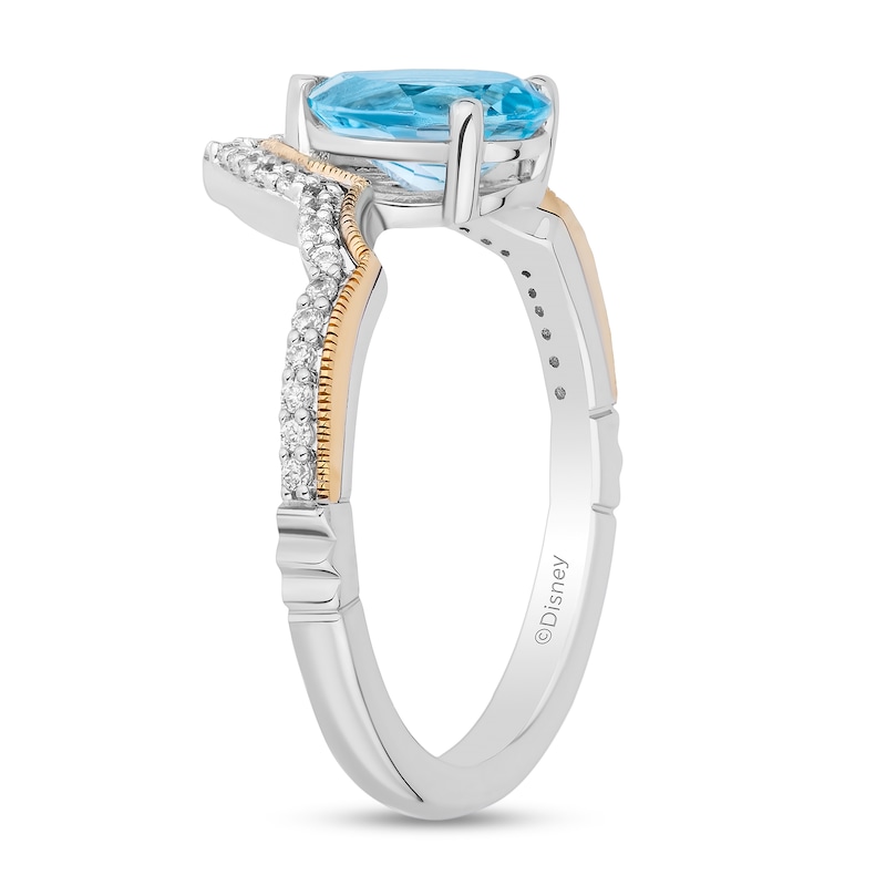 Main Image 2 of Enchanted Disney Jasmine Pear-Shaped Swiss Blue Topaz and Diamond Contour Crown Ring in Sterling Silver and 10K Gold