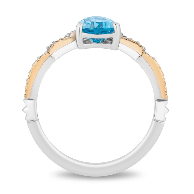 Main Image 3 of Enchanted Disney Jasmine Pear-Shaped Swiss Blue Topaz and Diamond Contour Crown Ring in Sterling Silver and 10K Gold