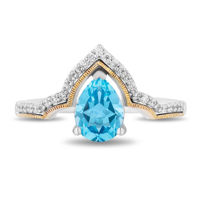 Main Image 4 of Enchanted Disney Jasmine Pear-Shaped Swiss Blue Topaz and Diamond Contour Crown Ring in Sterling Silver and 10K Gold