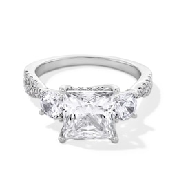 4 CT. T.W. Princess-Cut Certified Lab-Created Diamond Three Stone Engagement Ring in 14K White Gold (F/SI2)