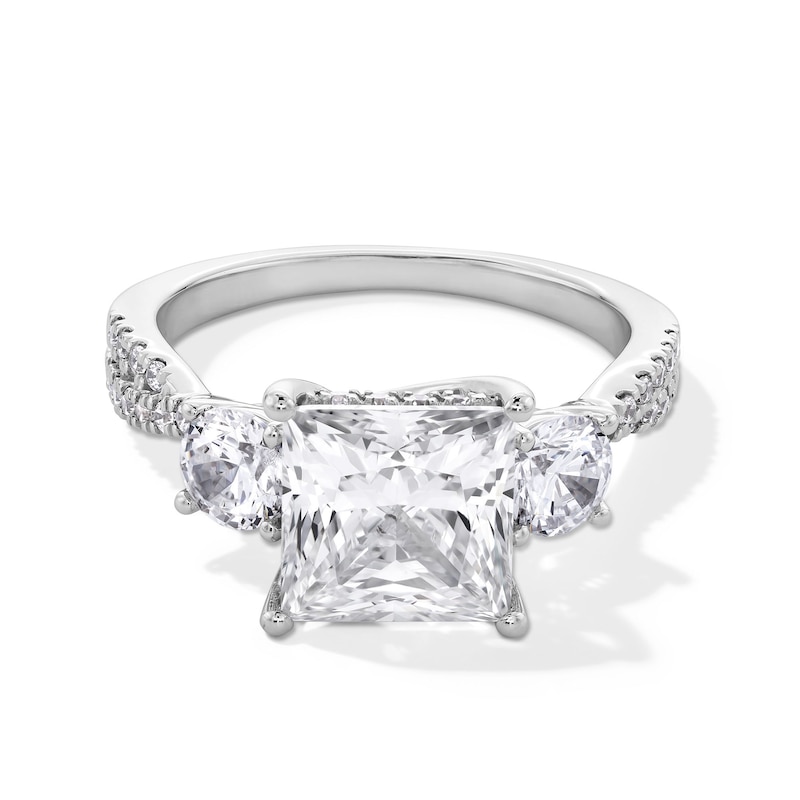 Main Image 1 of 4 CT. T.W. Princess-Cut Certified Lab-Created Diamond Three Stone Engagement Ring in 14K White Gold (F/SI2)