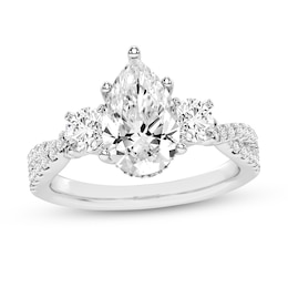 2-3/4 CT. T.W. Pear-Shaped Certified Lab-Created Diamond Three Stone Engagement Ring in 14K White Gold (F/SI2)