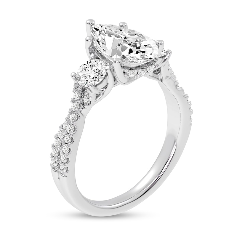 Main Image 2 of 2-3/4 CT. T.W. Pear-Shaped Certified Lab-Created Diamond Three Stone Engagement Ring in 14K White Gold (F/SI2)