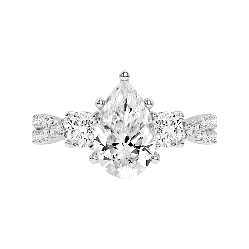 Main Image 3 of 2-3/4 CT. T.W. Pear-Shaped Certified Lab-Created Diamond Three Stone Engagement Ring in 14K White Gold (F/SI2)