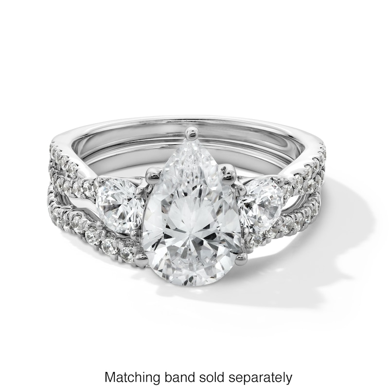 Main Image 4 of 2-3/4 CT. T.W. Pear-Shaped Certified Lab-Created Diamond Three Stone Engagement Ring in 14K White Gold (F/SI2)