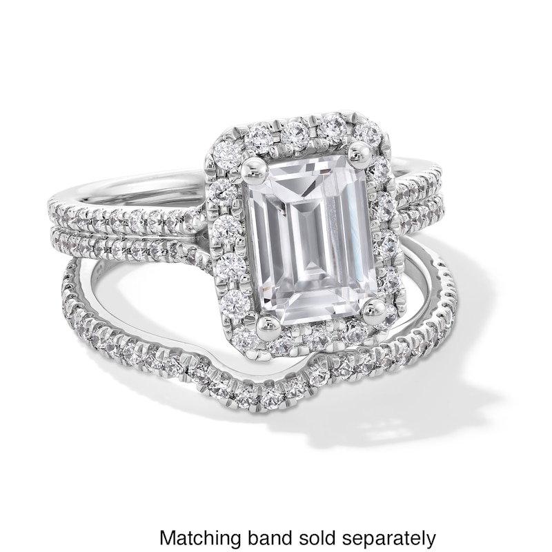 Main Image 4 of 2-5/8 CT. T.W. Emerald-Cut Certified Lab-Created Diamond Frame Double Row Engagement Ring in 14K White Gold (F/SI2)