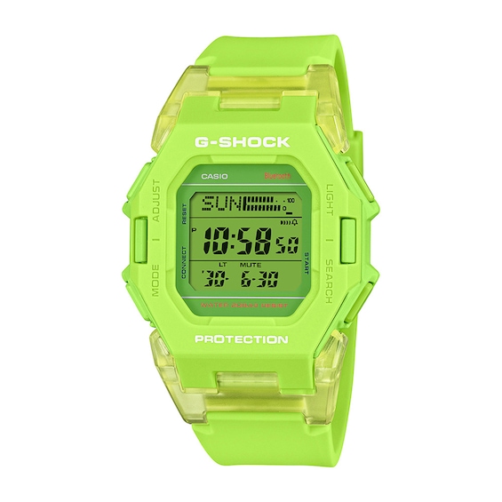 Menâs Casio G-Shock Classic Neon Green Resin Digital Watch with Step Tracker and Green Dial (Model: GDB500S-3)