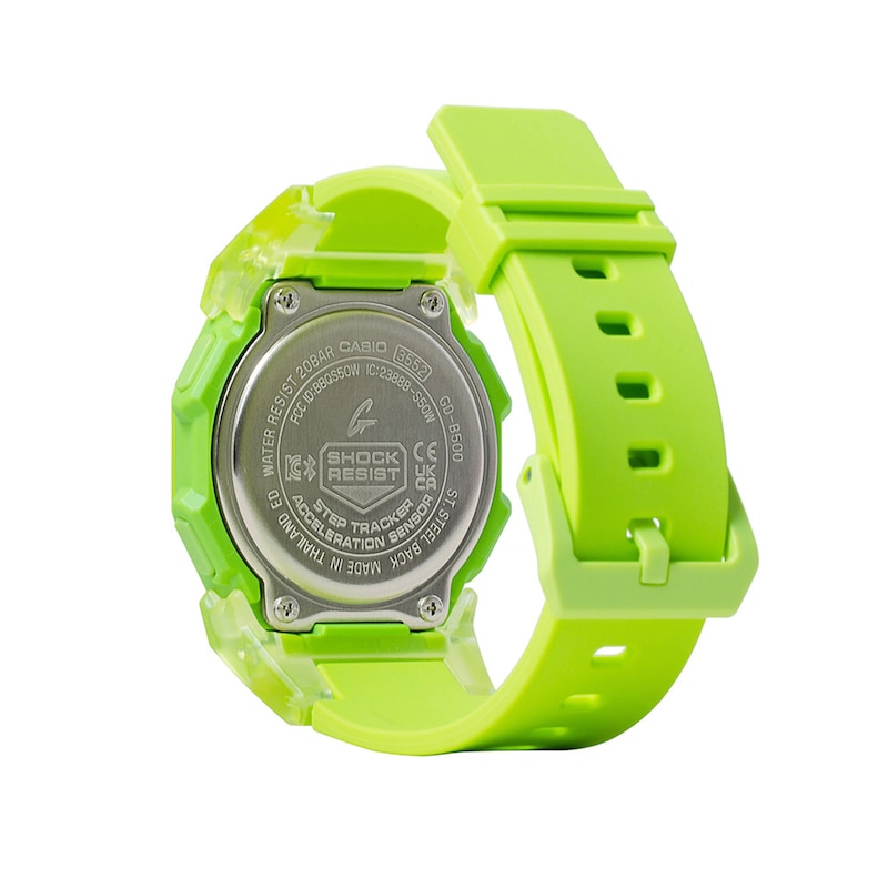 Men’s Casio G-Shock Classic Neon Green Resin Digital Watch with Step Tracker and Green Dial (Model: GDB500S-3)