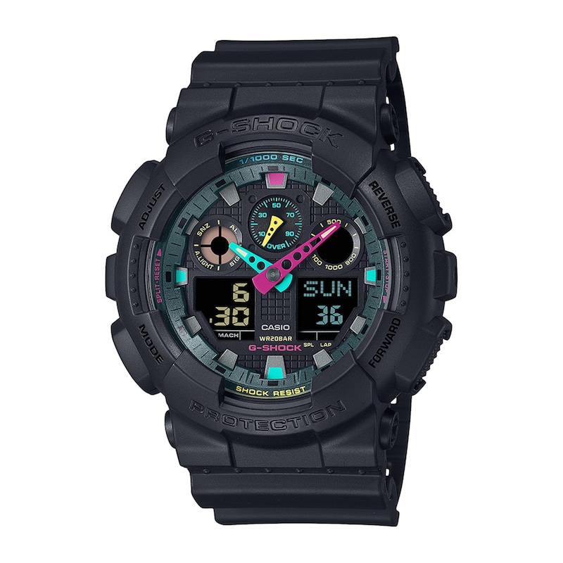 Men’s Casio G-Shock Classic Black Resin Analog Digital Watch with Fluorescent Accents (Model: GA100MF-1A)