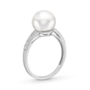 Thumbnail Image 3 of 9.0mm Freshwater Cultured Pearl and 1/10 CT. T.W. Diamond Double Row Shank Ring in 10K White Gold