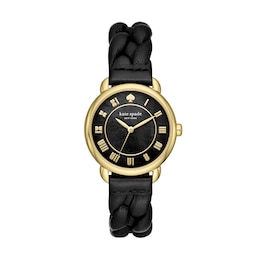 Ladies' Kate Spade Lily Avenue Gold-Tone IP Braided Leather Strap Watch with Mother-of Pearl Dial (Model: KSW1820)