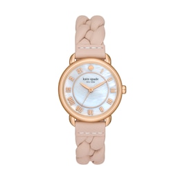 Ladies' Kate Spade Lily Avenue Rose-Tone IP Braided Leather Strap Watch with Mother-of Pearl Dial (Model: KSW1821)
