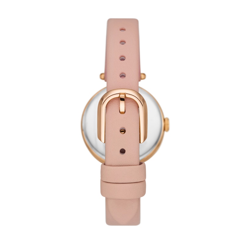 Main Image 2 of Ladies' Kate Spade Holland Crystal Accent Flower Rose-Tone IP Leather Strap Watch with White Dial (Model: KSW1825)